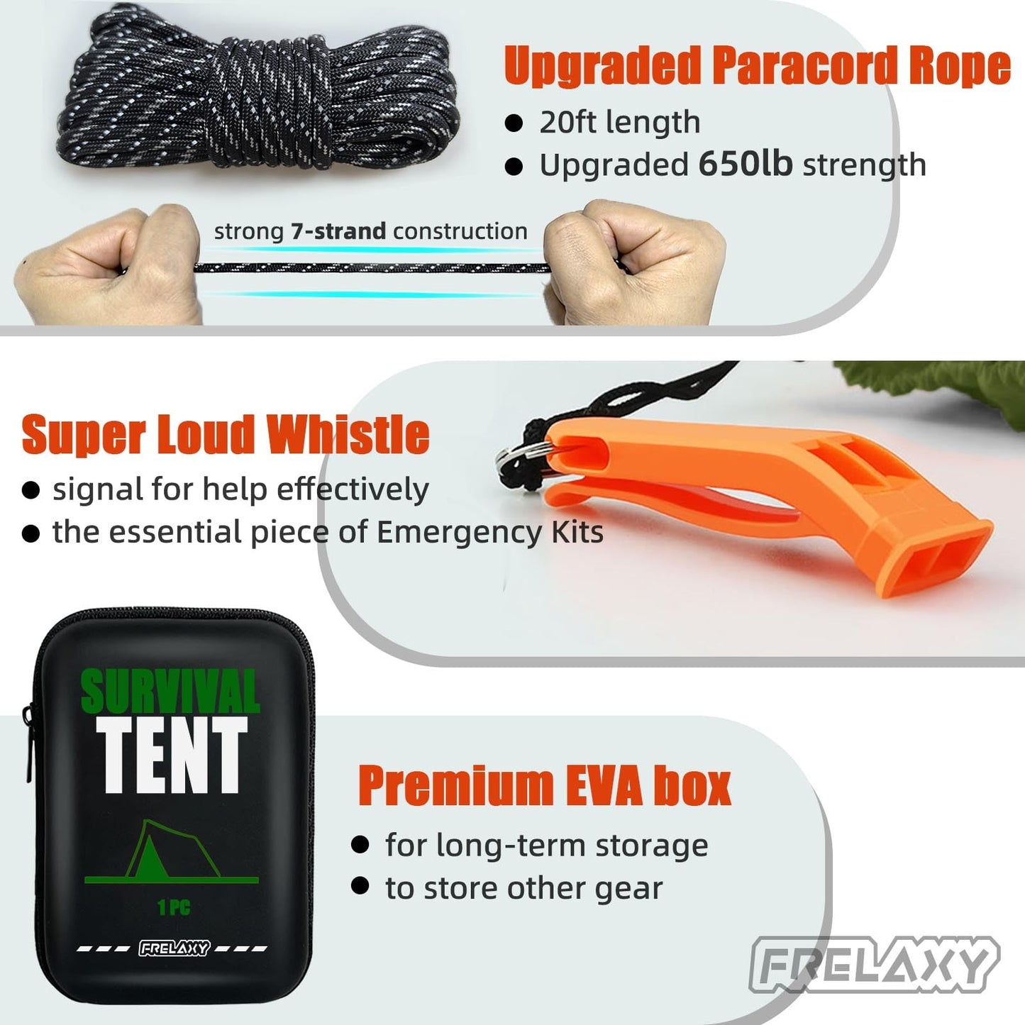Frelaxy Extra-Thick Emergency Tent, Compact Survival Tent with Whistle, Upgraded Paracord, Storage Pouch, and EVA Case, 2 Person Emergency Shelter for Backpacking, Hiking (Army Green - 2 Pack)