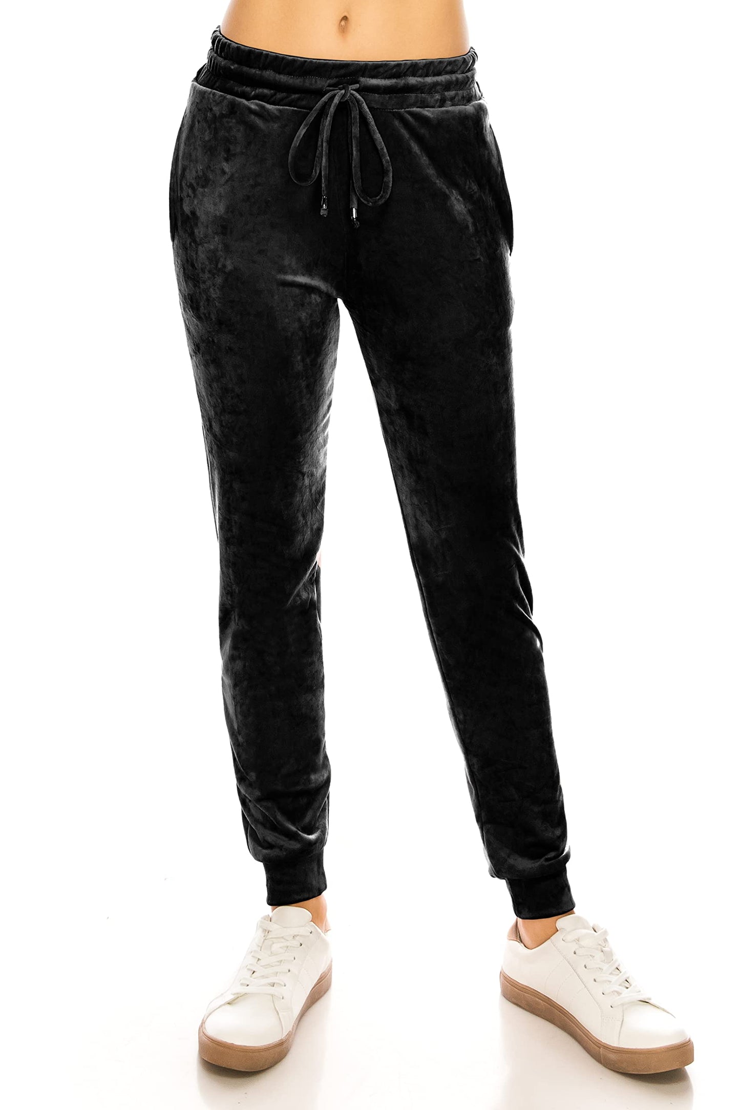 ALWAYS Women's Velvet Velour Joggers - Solid Basic Premium Soft Stretch Warm Winter Sweatpants Pants Black XL