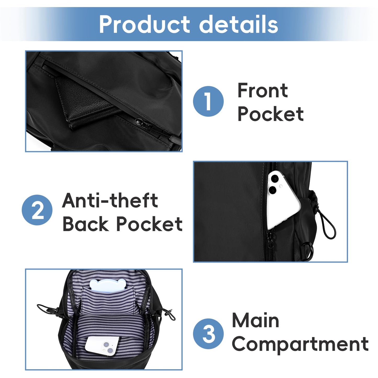 Crossbody Sling Bag for Women Men, Nylon Small Sling Backpack Chest Bag Cross Body Bag Hiking Travel Outdoor USB Charger Port