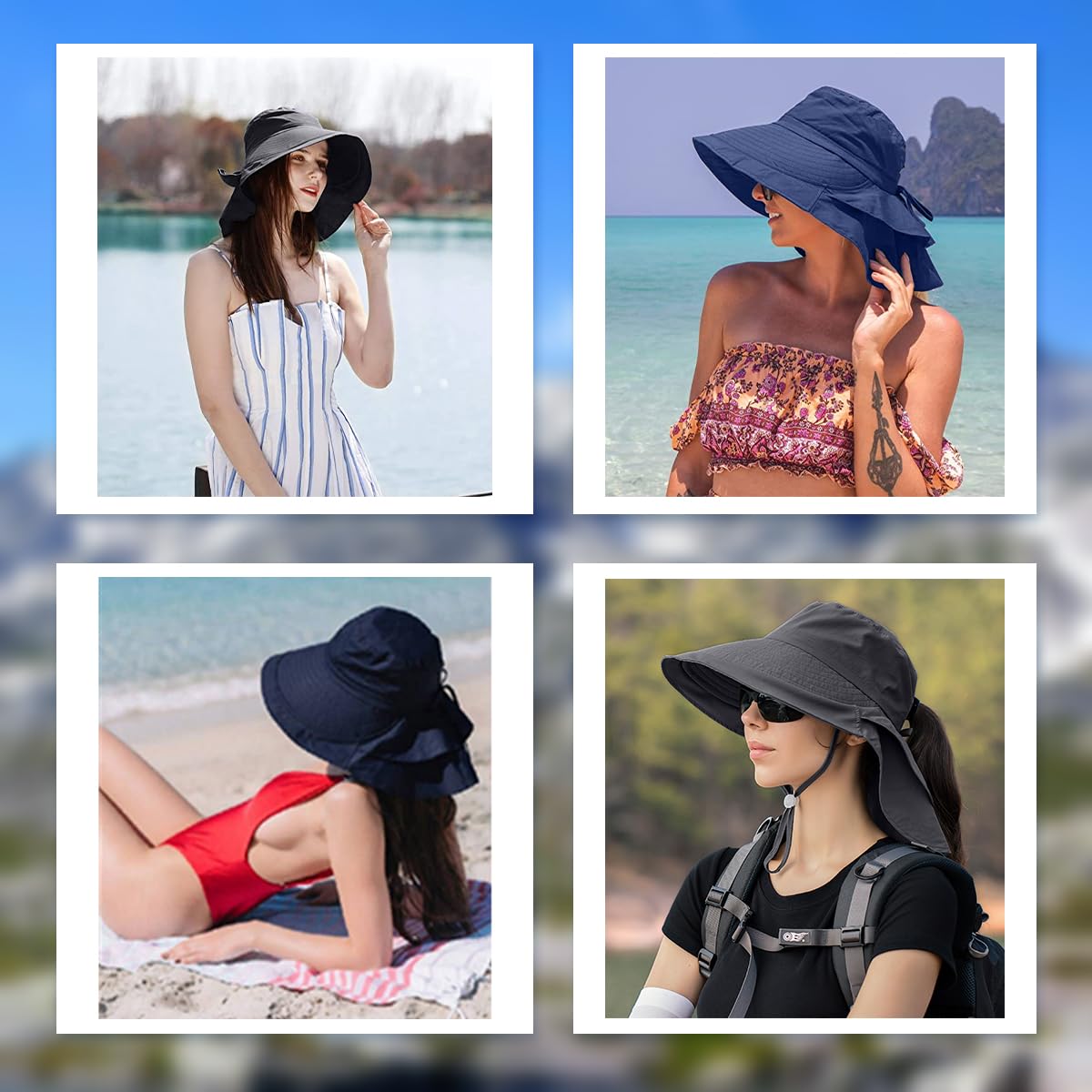ZEXIAN Womens Sun Hat UPF 50+ Wide Brim and Ponytail Hole, Hiking Safari Hat with Neck Flap (Dark Grey)
