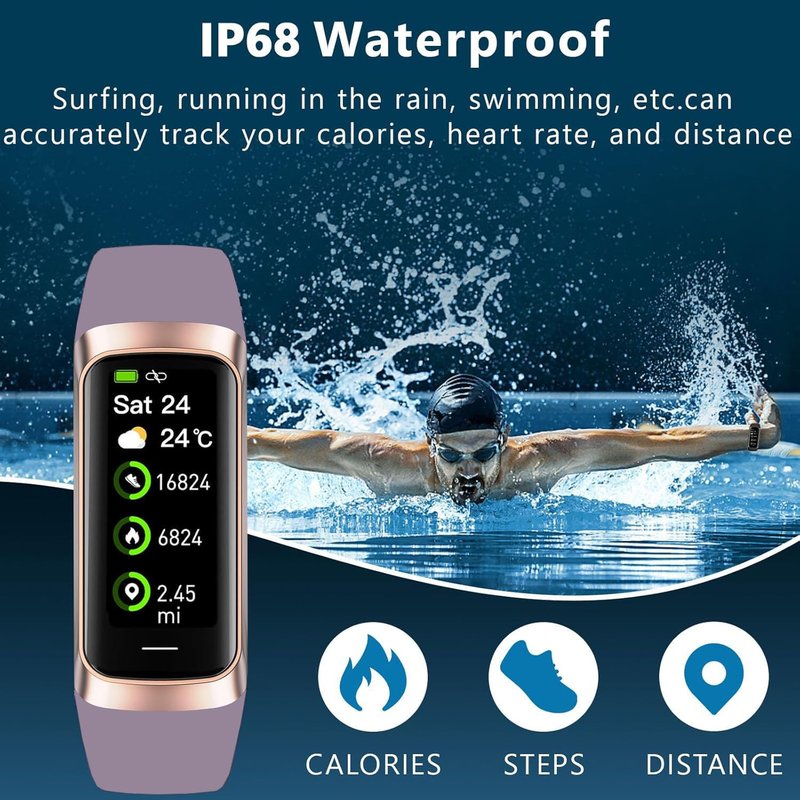 BSLIZHEN Fitness Tracker with 24/7 Blood Oxygen Heart Rate and Sleep Monitor,IP68 Waterproof,1.10''AMOLED Touch Color Screen,Step Counter Health Activity Trackers for Women Men