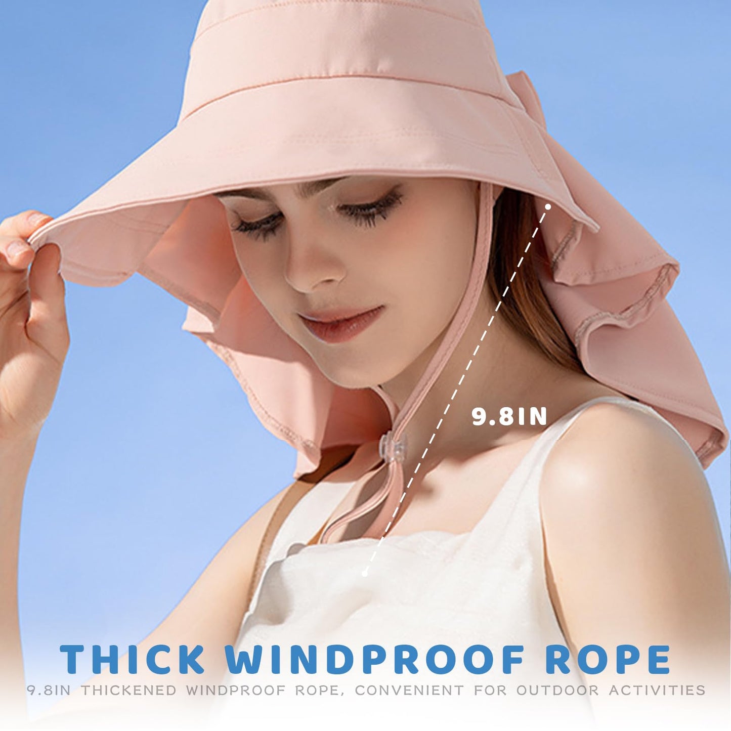 Chasenew Summer Sun Hat Neck Flap Cover UV Protection Wide Brim Fishing Hiking Hat Foldable Women Ponytail Safari Beach Outdoor Cyan