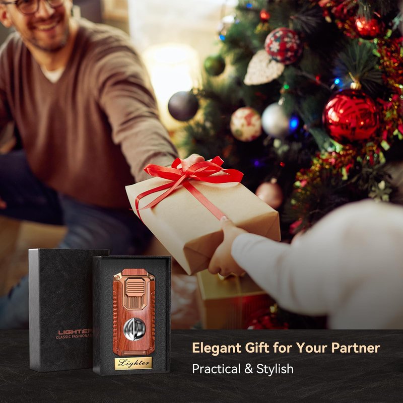 All-in-One Torch Lighter with Built-in V Cutter, Holder, Punch, and Draw Enhancer Tool, Adjustable Triple Jet Flame Lighter with Accessories, Refillable Lighter Gift for Men (Butane not Included)