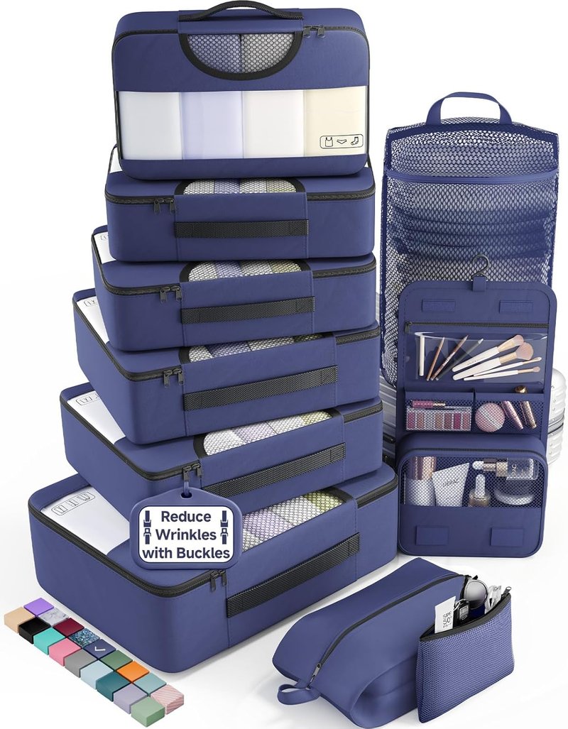 Veken Packing Cubes for Travel | 10-Piece Suitcase Organizer Set with Laundry & Shoe Bag - 4 Sizes for Airplane & Road Trip
