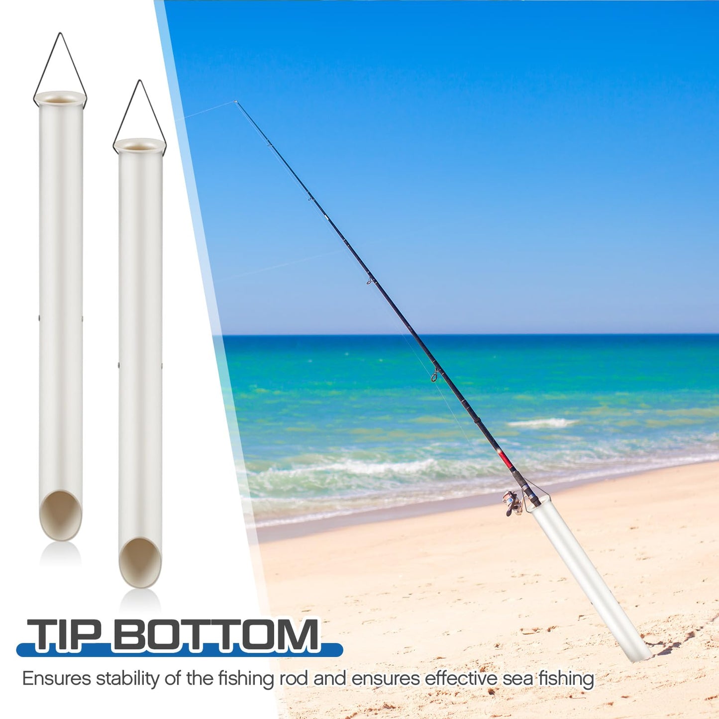 DoubleFill 2 Pack Tubular Sand Spikes for Surf Fishing 22 Inch PVC Surf Shore and Beach Fishing Rod Holder Sand Spike for Beaches, Rivers and Sandy Beaches