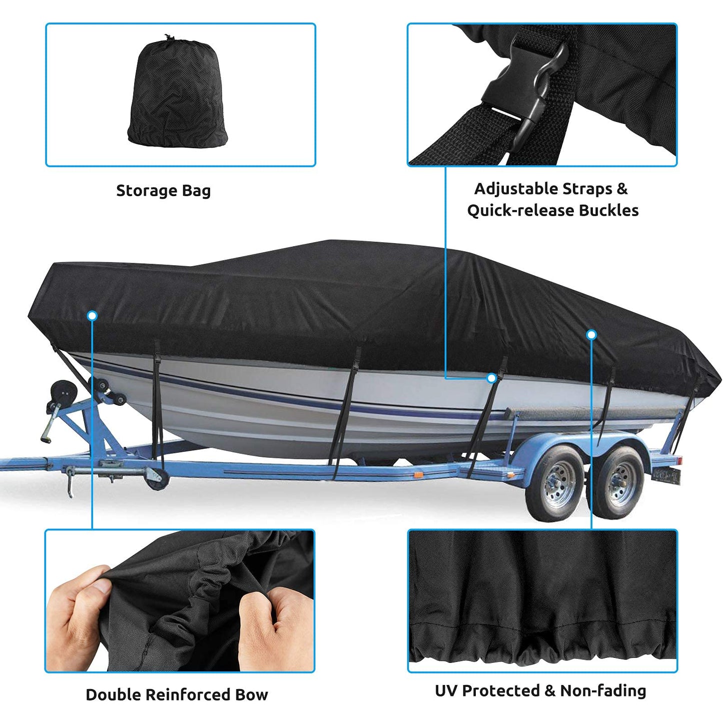 Mancro Boat Cover, Heavy Duty 17-19ft Waterproof Trailerable Boat Cover