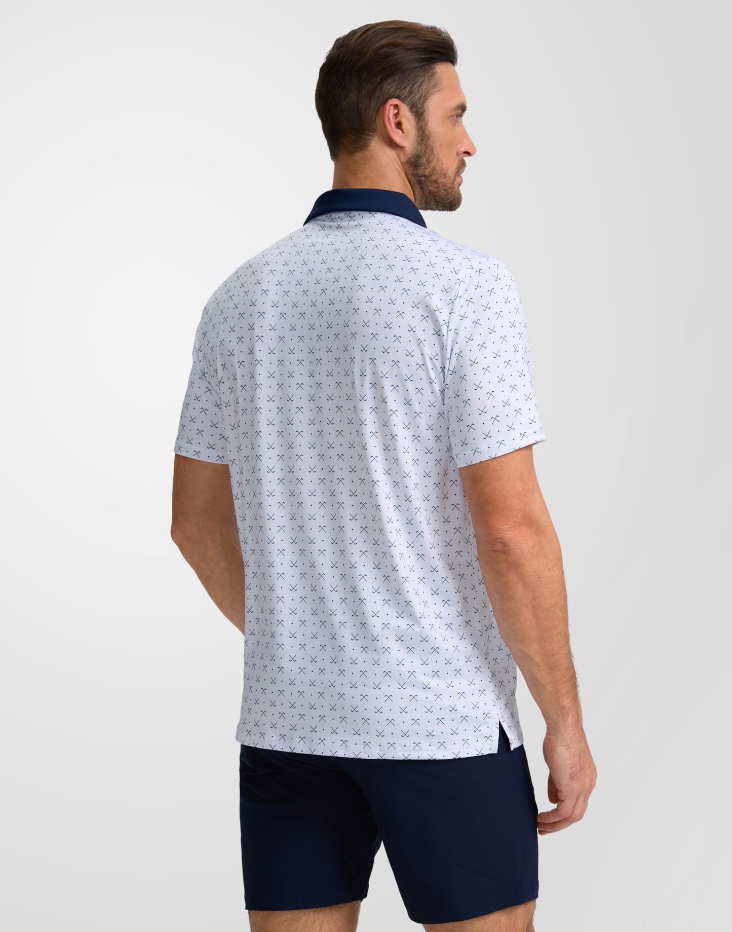 Obla Mens Golf Polo Shirts Short Sleeve Dry Fit Performance Moisture Wicking Casual Print Collared Golf Shirts for Men(White Golf Clubs_L)