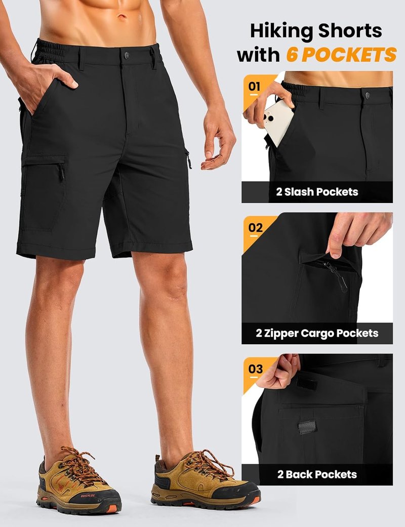 Men's 9-Inch Golf Shorts - Lightweight Water-Resistant Cargo Hiking Shorts | Quick Dry Outdoor Fishing with 6 Pockets