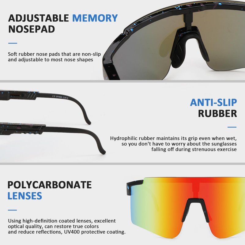 YuJian Sports Sunglasses for Men Women Youth Baseball Softball Sunglasses UV400 Protection Cycling Glasses (Black/Red)