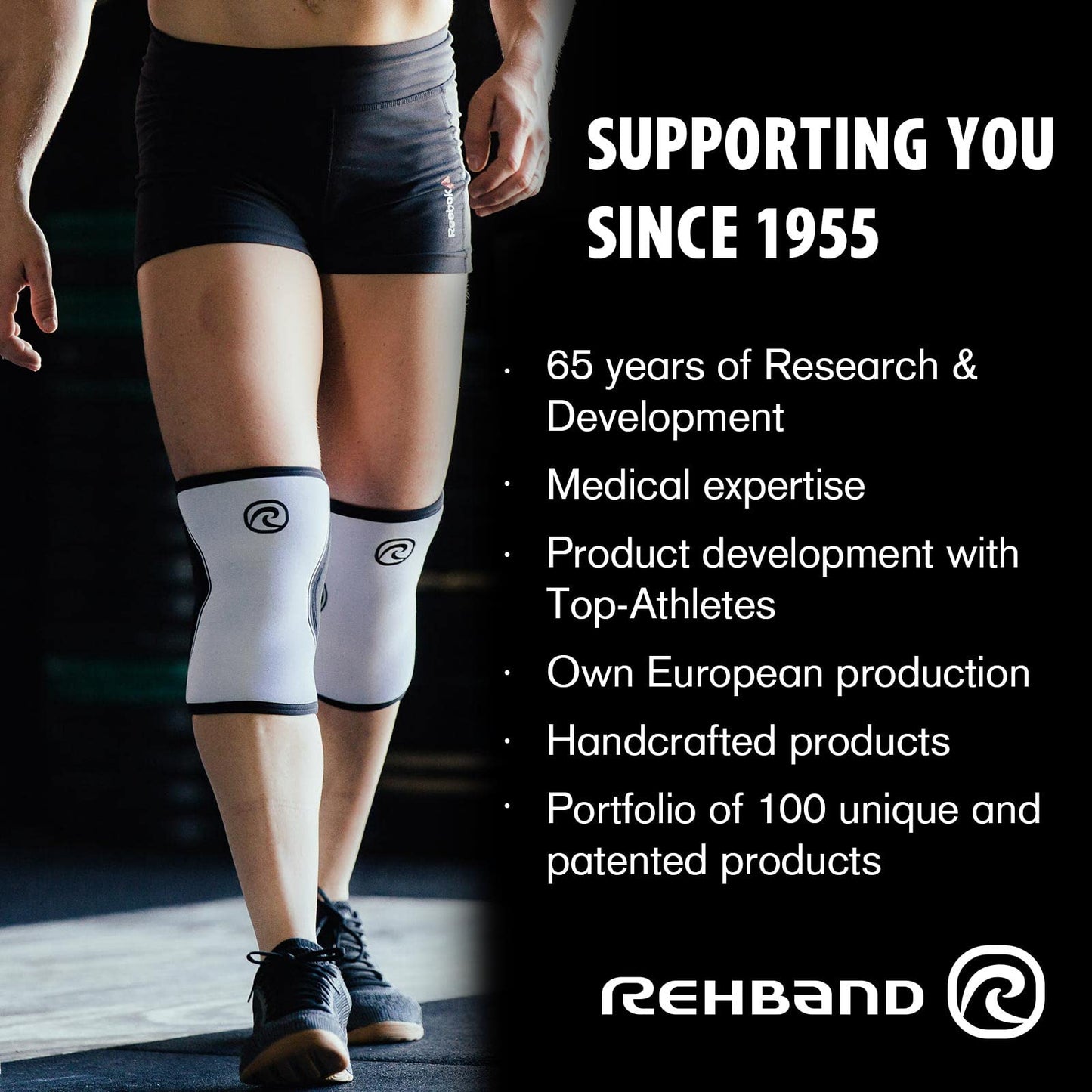 Rehband RX Knee Support for Strength Training & Fitness - 7mm Neoprene Knee Sleeve, Flexible & Non-Slip, Knee Sleeve for Men & Women, Colour:Carbon/Black, Size:Large