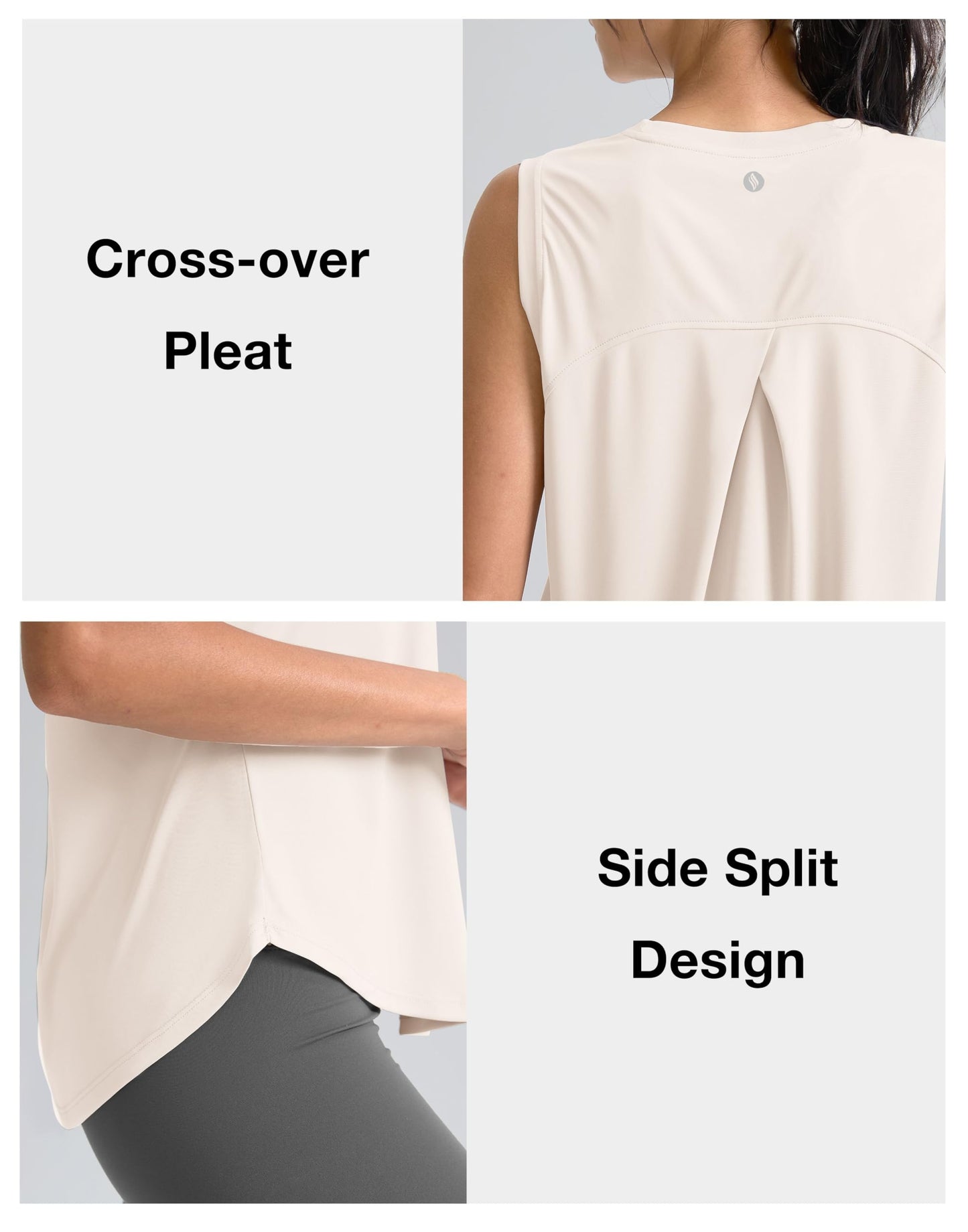 SANTINY Women's Sleeveless Workout Tops Breathable Lightweight Active Tennis Yoga Shirts Athletic Running Tank Tops for Women (Cream_XXL)