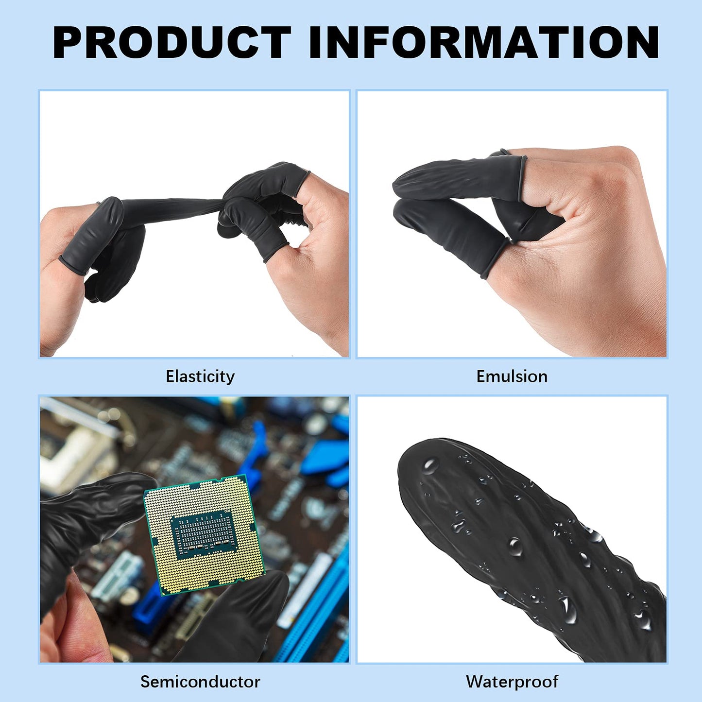Lauwell 400 Pcs Disposable Latex Finger Cots Protective Fingertips Gloves Black Finger Protectors Sleeves for Industrial, Beauty and More(2.6 x 1.1 Inch)