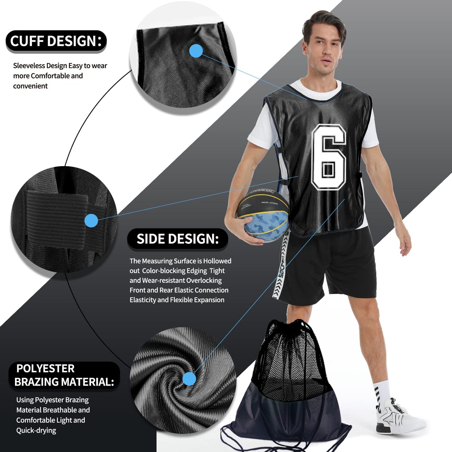 PULUOMASI 12 Pcs Sports Pinnies Numbered for Soccer Basketball Training