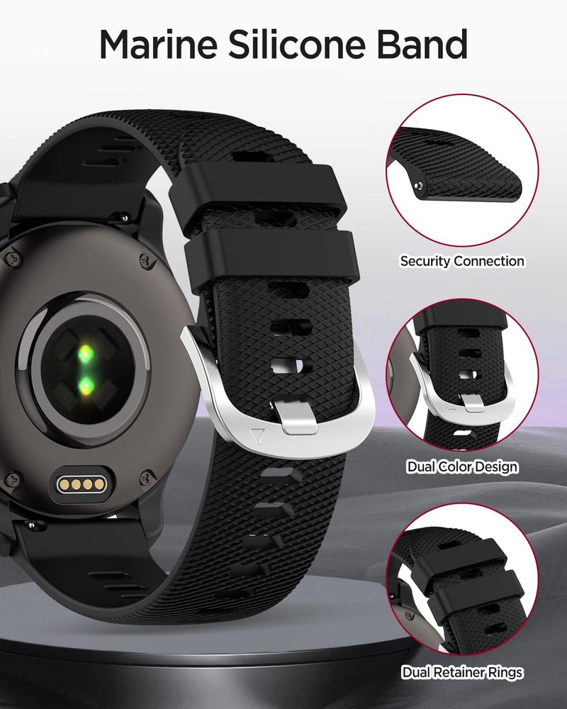 Miimall [3 Pack] Silicone Band for Garmin Vivoactive 6/5/3 Music/570 42mm, Forerunner 55/165, Venu/Venu Sq/2 Plus, 20mm Thin Rugged Strap for Vivomove Sport/Trend, Forerunner 645(White+Grey+Black)