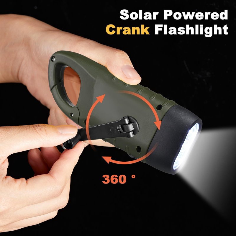 Mudder 4 Pack Hand Crank Solar Powered Flashlight Emergency Rechargeable LED Flashlight Survival Gear Self Powered Charging Torch for Hiking Backpack Outdoor Sports Camping(Green, Black)