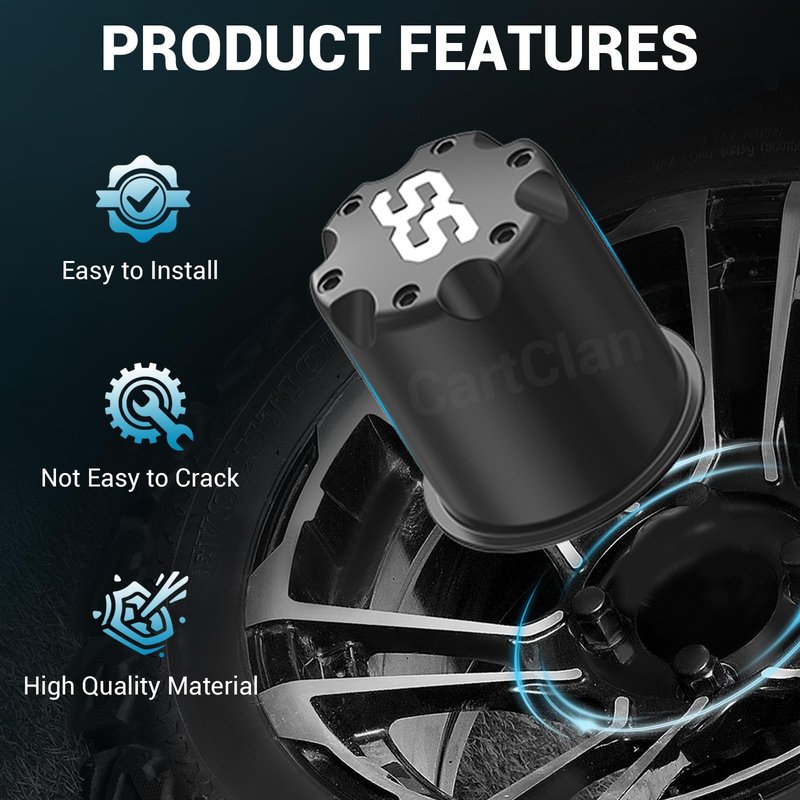 CartClan Golf Cart Black SS Center Cap Cover, Suitable for 2.65" Dia Bore Wheel Rim SS Chrome Plastic Center Caps for EZGO Golf Cart Wheel -4 Black Packs