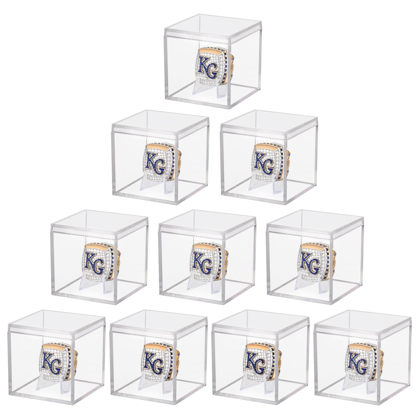 10 Pack Championship Ring Display Case Clear Acrylic Case Display Box for Sports Baseball Basketball Softball Golf Single Ring Coin Holder Stand, 2.16 Inch