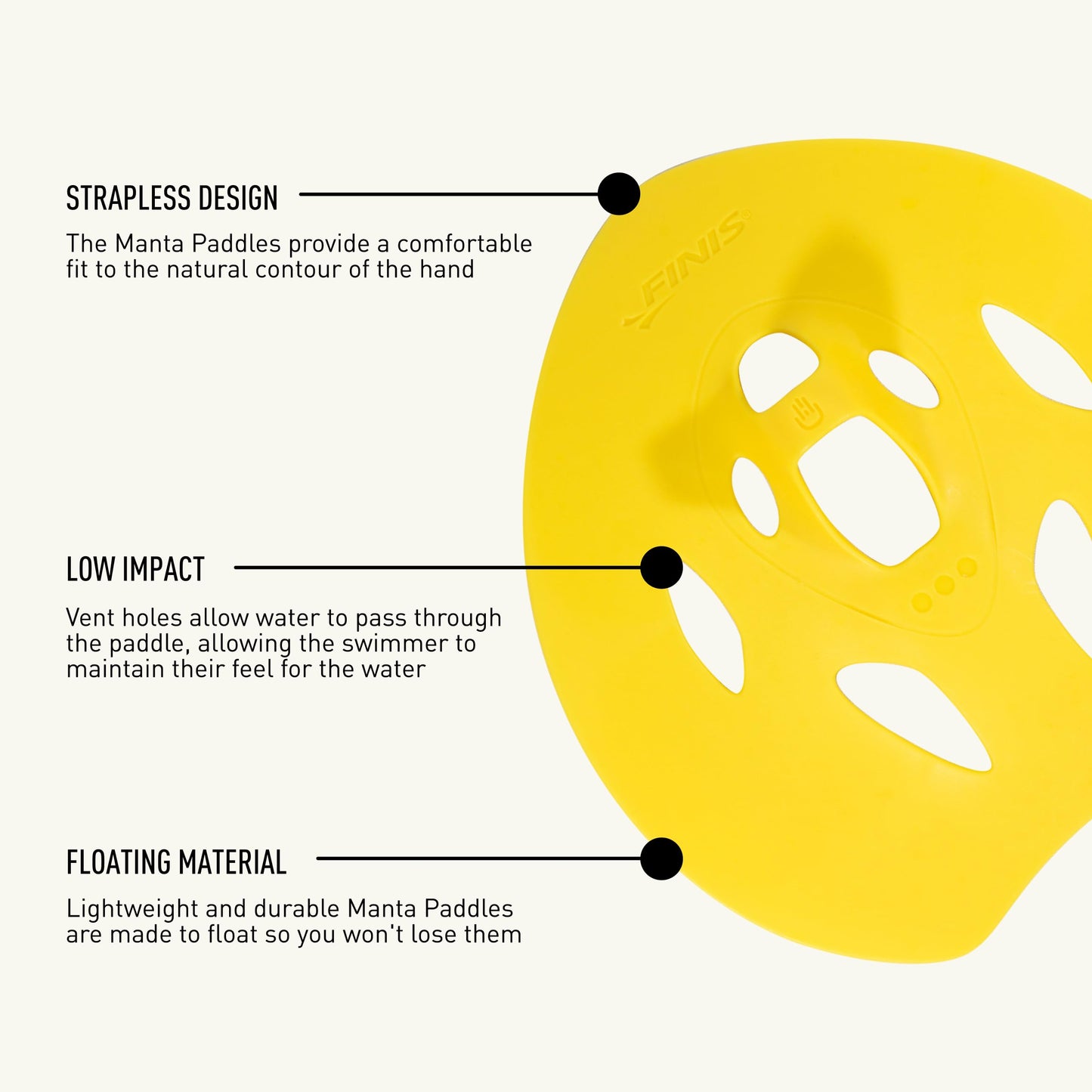 FINIS Manta Swim Training Paddles - Strapless Design for Stroke Technique - Floating Hand Paddles - Build Strength - Large