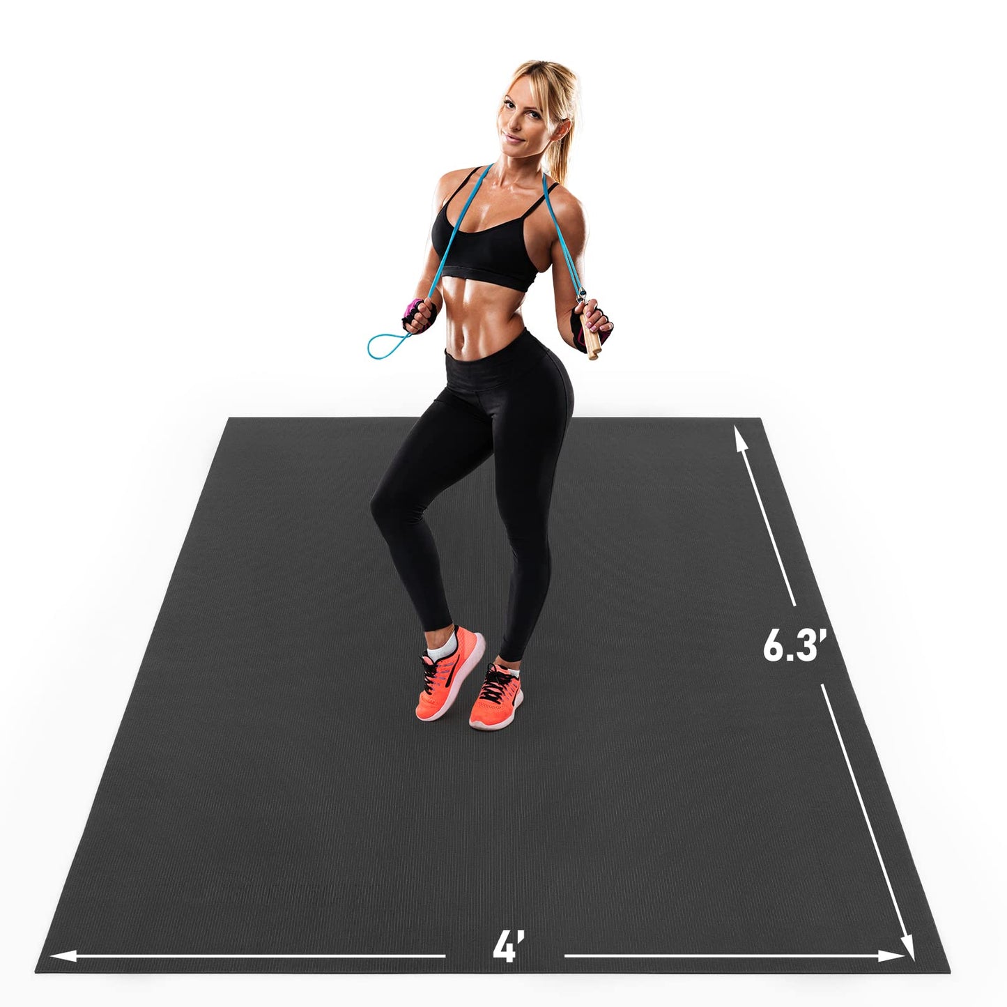 UMINEUX Premium Large Exercise Mat - 6.3 'x 4' x 7 MM, Extra Large Workout Mat Yoga Mat for Women Men, Non-Slip, Durable, Home & Gym Floor mat for Any Cardio Fitness, Shoe-Friendly (Black)