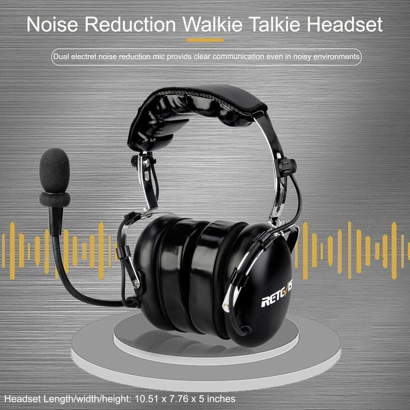 Retevis Noise Reduction Walkie Talkie Headset,Elastic Metal Bracket Racing Headset,for RT21 RT68 RA89, Compatible with Baofeng UV-5R 5RM Pxton PX-777S Radio,Two Way Radio Headset with Mic(1 Pack)