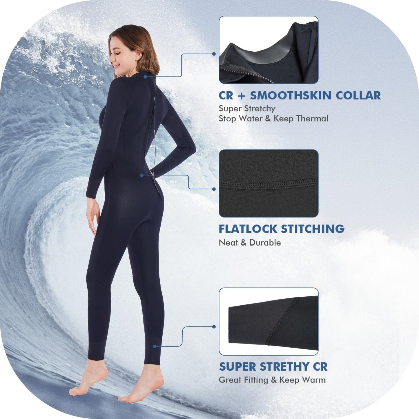 Dark Lightning Wetsuits - 3/2mm Cold Water Suit for Men & Women | Ideal for Diving, Surfing & Snorkeling