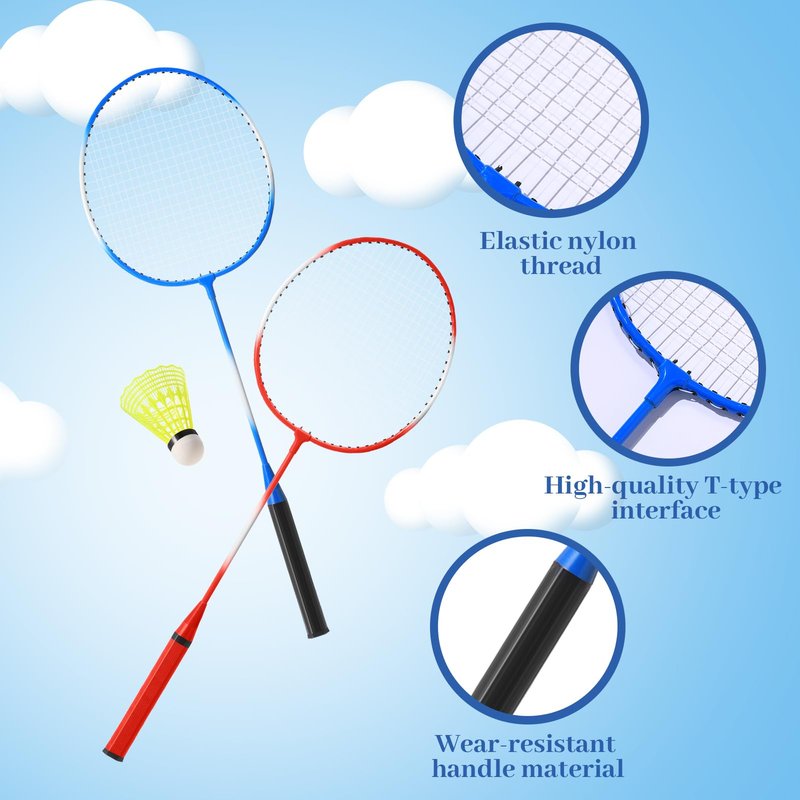 Woanger 8 Pack Badminton Rackets Set Including Badminton Racquets, Nylon Shuttlecocks and Carry Bag for Outdoor Backyard Games Beginners(Red & Blue)