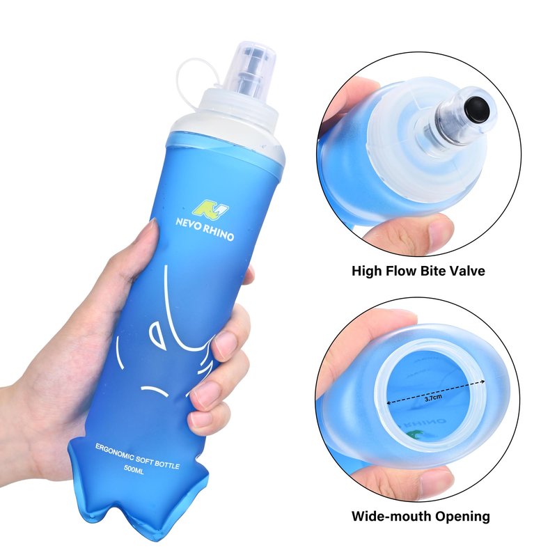 N NEVO RHINO 350ml/500ml TPU Soft Flask with Straw for Hydration Vest Pack Collapsible Water Bottle for Running Trail Hiking Cycling Marathon Camping
