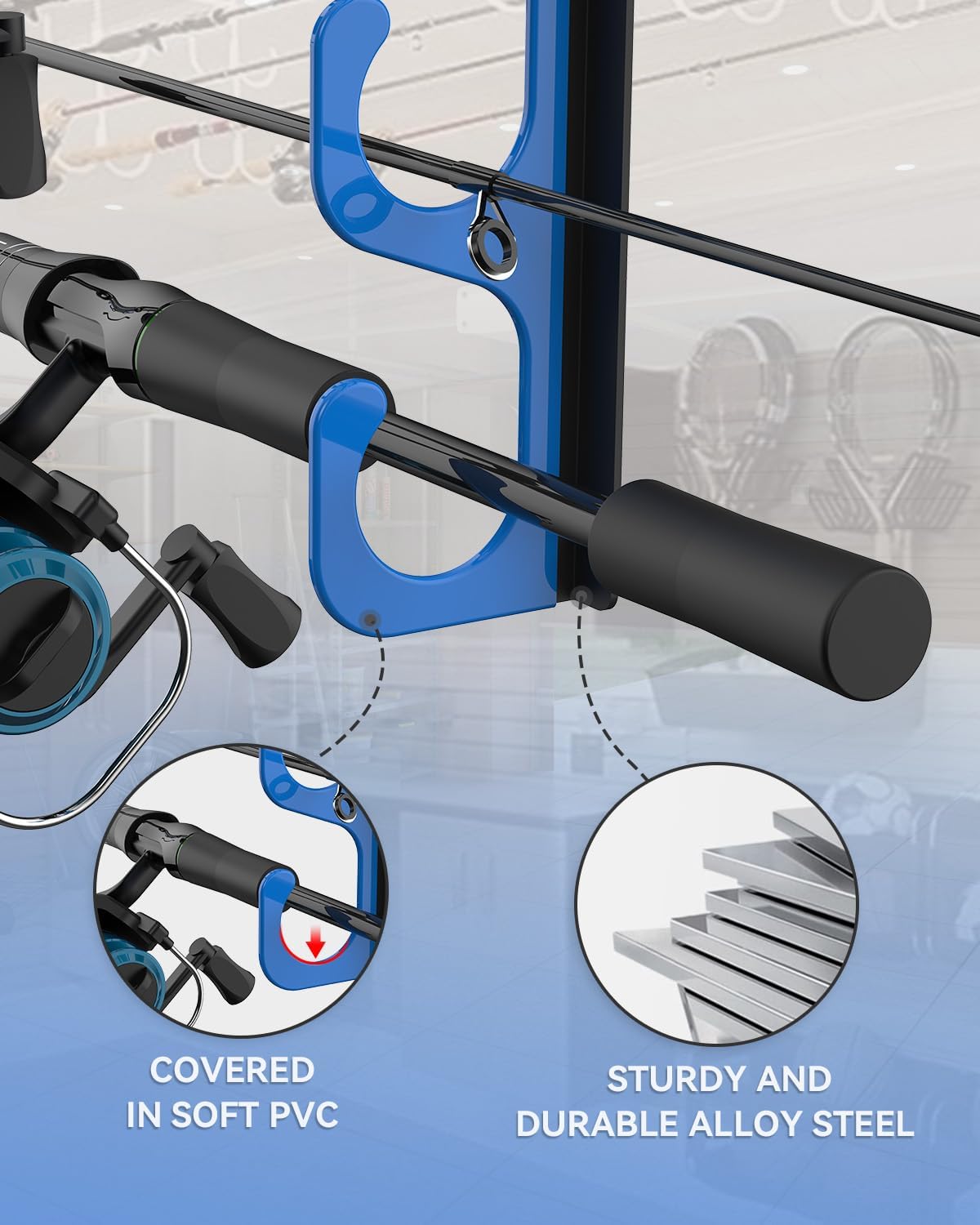 Fishing Pole Holders - 10-Rod Wall Storage Rack for Garage | Fits Most Fishing Rods