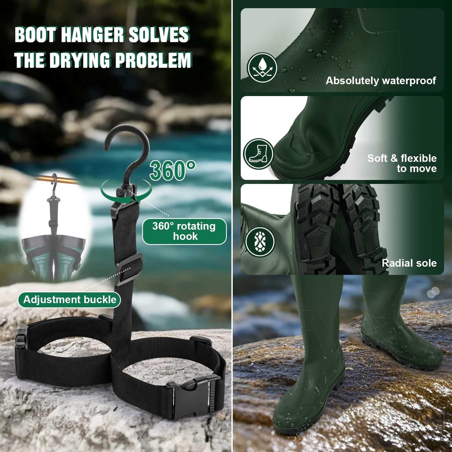 Goture Bootfoot Chest Fishing Wader 2-Ply Nylon & PVC Waterproof Men Women