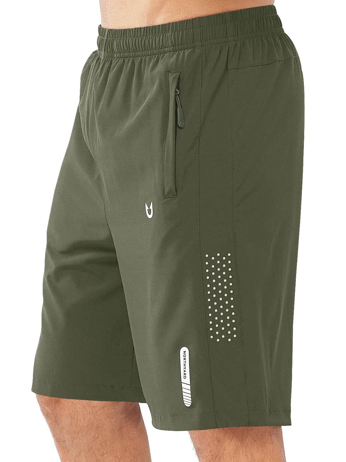 NORTHYARD Men's Athletic Running Shorts Gym Workout 7"/9"/5" Quick Dry Lightweight Sports Basketball Tennis 3 Zipper Pockets ARMYGREEN-9inch S
