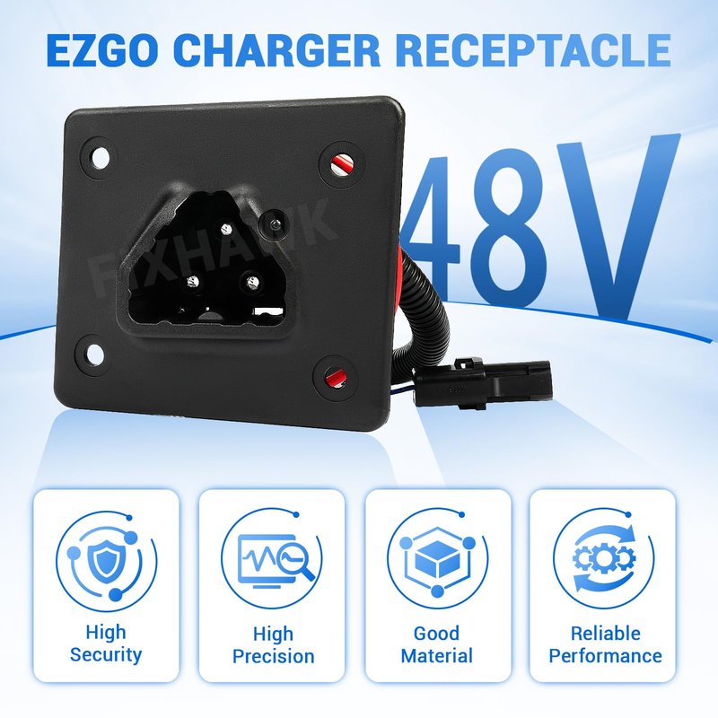 FIXHAWK Golf Cart 48V Battery Charger Receptacle for EZGO RXV 2008-UP Electric and EZGO 2Five 2010-UP Delta-Q, EZGO Charging Port with Wires,Replace OEM# 604321,611219,602529