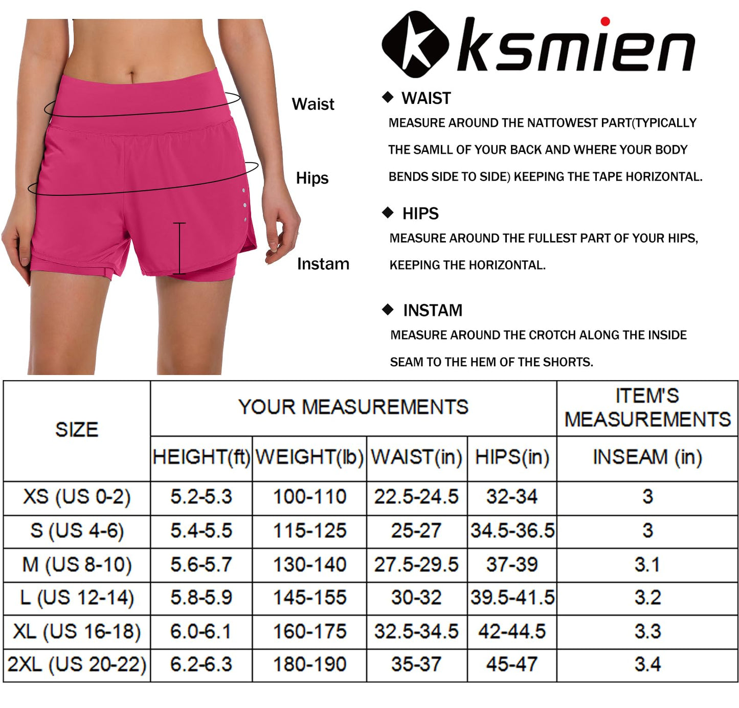 Ksmien Women's 2 in 1 Running Shorts - Lightweight Athletic Workout Gym Yoga Shorts Liner with Phone Pockets Neon Pink