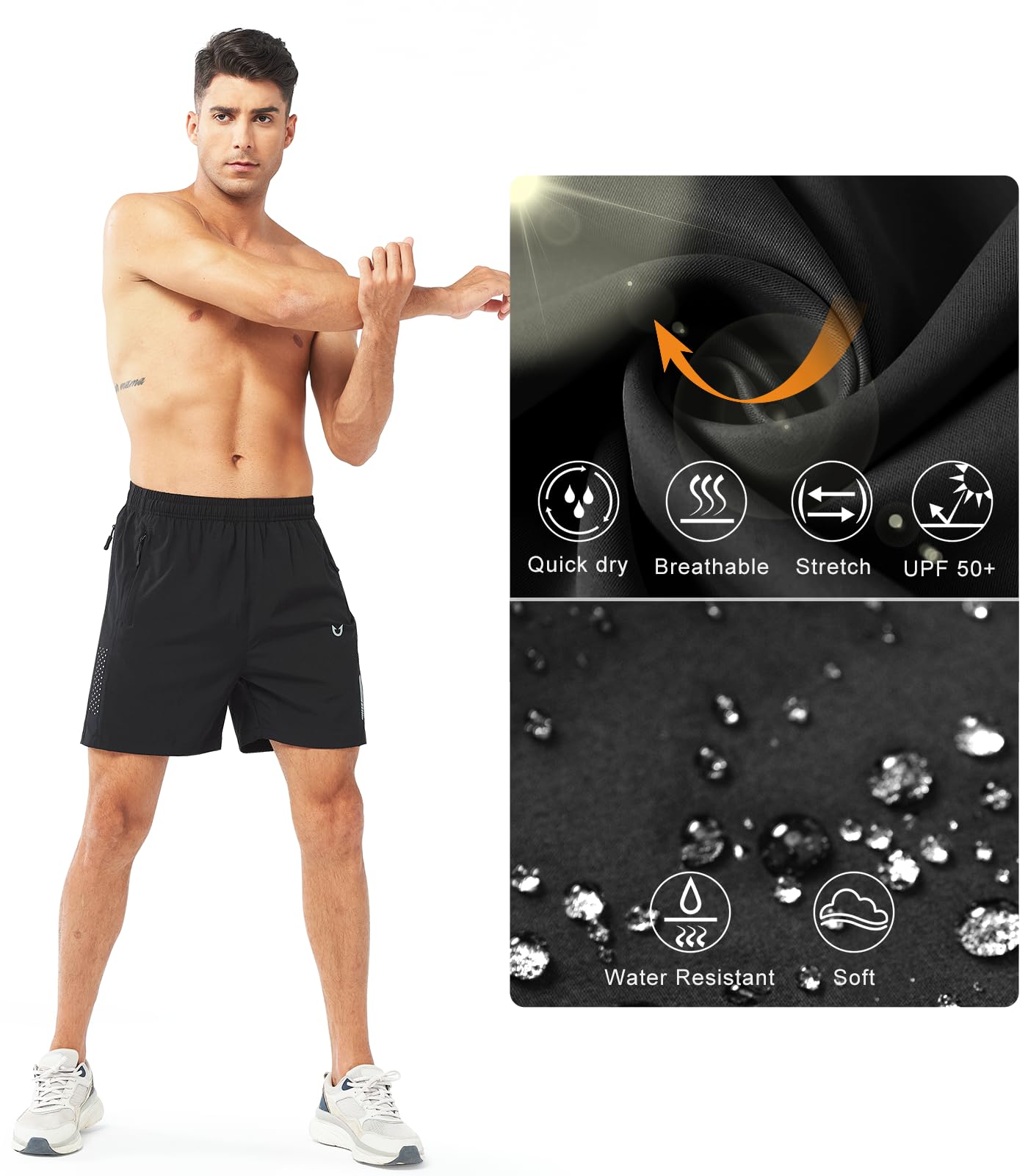 NORTHYARD Men's Athletic Running Shorts Gym Workout 7"/9"/5" Quick Dry Lightweight Sports Basketball Tennis 3 Zipper Pockets Black-5inch 2XL
