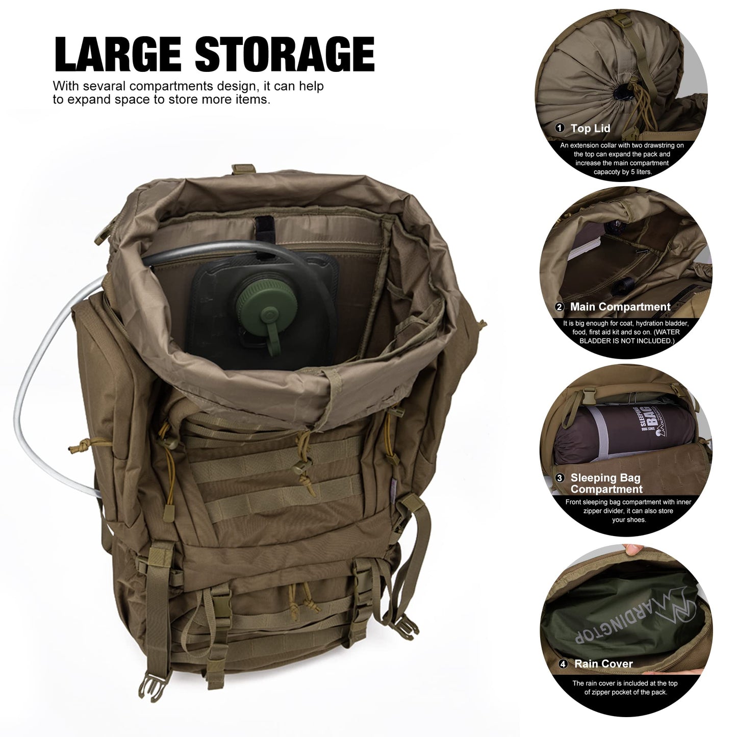 Mardingtop 60L Military Internal Frame Backpack for Hiking,Camping,Hunting,Rucksack Backpack with Rain Cover