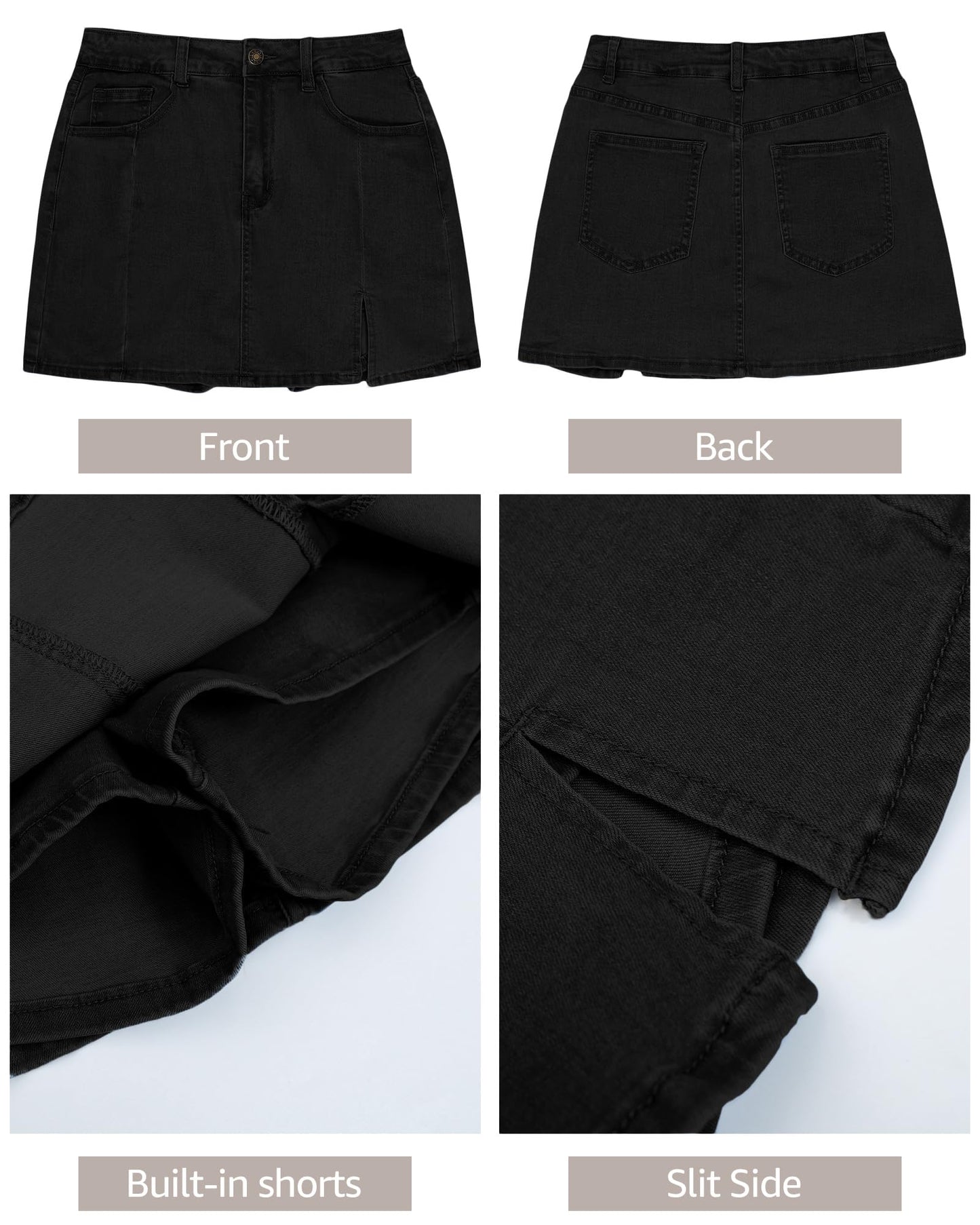 luvamia Flexclusive Skorts Skirts for Women Denim Mini Skirt Side Slit with High Waisted Jean Shorts Stretchy Black Mini Skort for Women Casual with Pockets Soft Black Size Medium Size 8-10