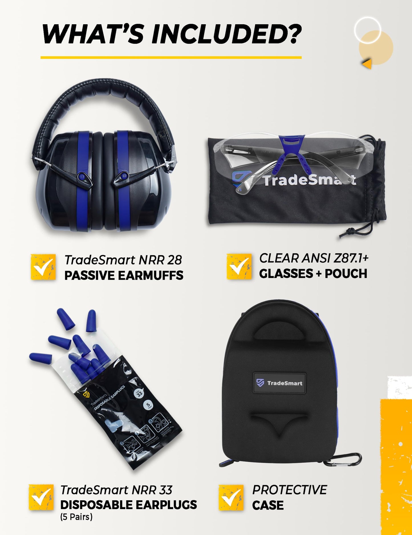 TradeSmart All-in-One Shooting Ear Protection - Comfort+ NRR 28 Earmuffs, Glasses & Earplugs + Carry Case