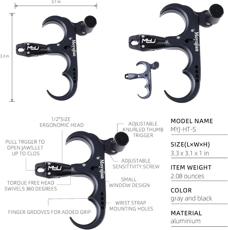 Compound Bow Thumb Release - 360-Degree Rotational Automatic Closure | Adjustable for Adults & Youth Archery