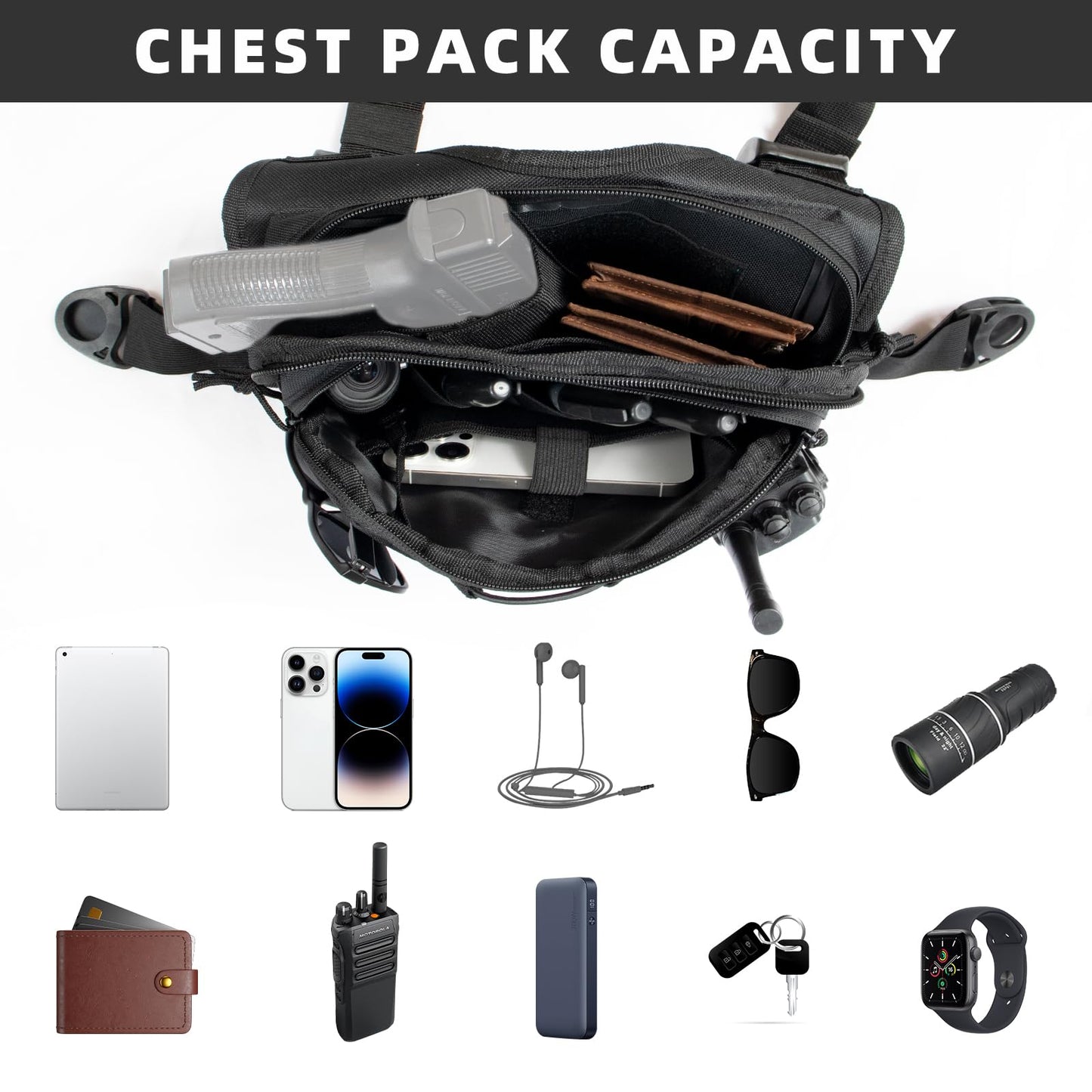 Outdoor Sports Chest Bag for Men with Phone Holder, Breathable Running Chest Pack Fits Most Pistols,EDC Travel Running Vest Pouch, Tactical Chest Bag for Hiking, Workout, Cycling and Walking Dog Women