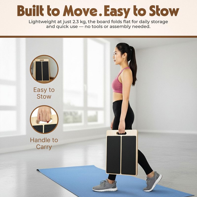Adjustable Wooden Slant Board for Calf Stretching, Squats & Physical Therapy – Portable Incline Stretch Board for Ankle, Knee, Heel & Foot Mobility with 2 Extra Sand Papers, Carry Bag & Mini Loop Band