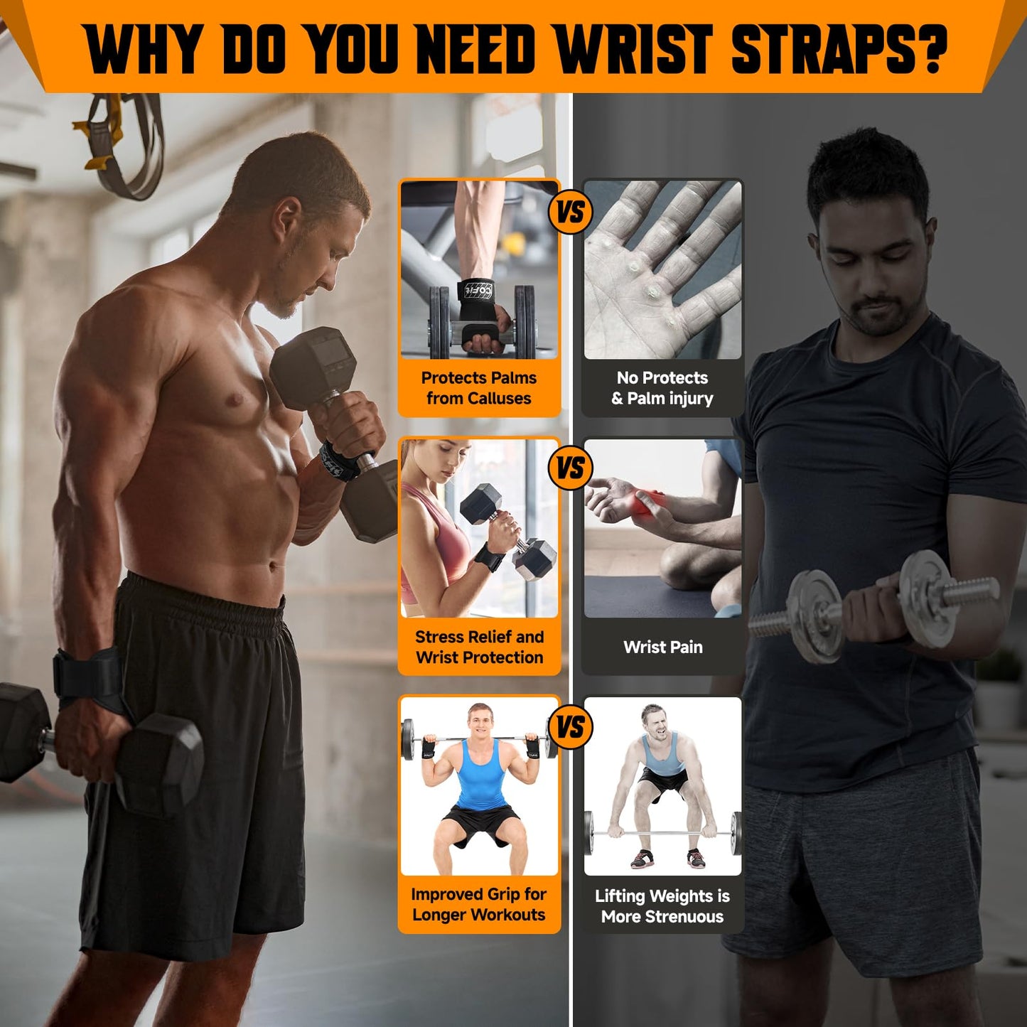 COFIT Wrist Straps for Weightlifting, Workout Wrist Wraps with Dual-Layer Oxford Leather, Enhanced Grip for Optimal Hand and Wrist Protection for Deadlift and Dumbbel - Small size Black