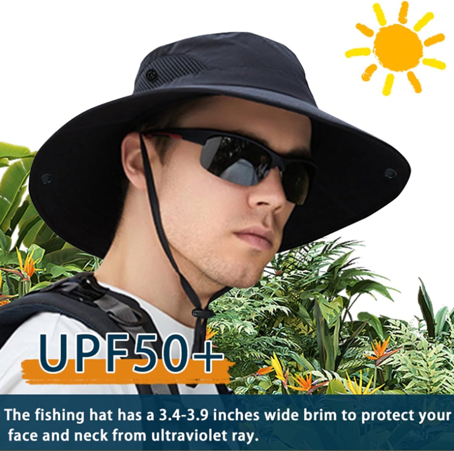 ZOORON Sun Hats for Men Women, Wide Brim Bucket Hats UV Protection UPF50+ Waterproof Boonie Hats for Fishing Hiking Camping (2pack-Black+Army Green)