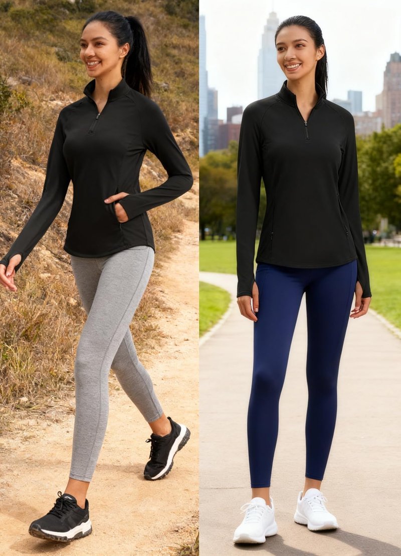 Emlovm Women's Fleece Running Jacket Quarter Zip Pullover Water Resistant Thermal Equestrian Shirt Warm Winter Golf Gear Black M