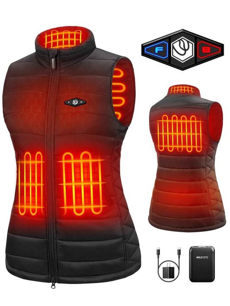 WASOTO Heated Vest Women With 16000 mAh Battery Pack Charger Included Rechargeable Washable Electric Lightweight Women's Heated Vest For Indoor Outdoor Cycling Ice Skating Walking（Black,M）