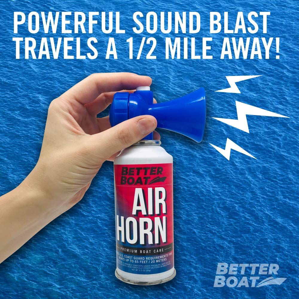 Air Horn 3.5 oz 120 dB, Loud Emergency Signal Horn for Boating Safety Walking Camping, Handheld Fog Horn Heard 1/2 Mile, Made in USA - Better Boat