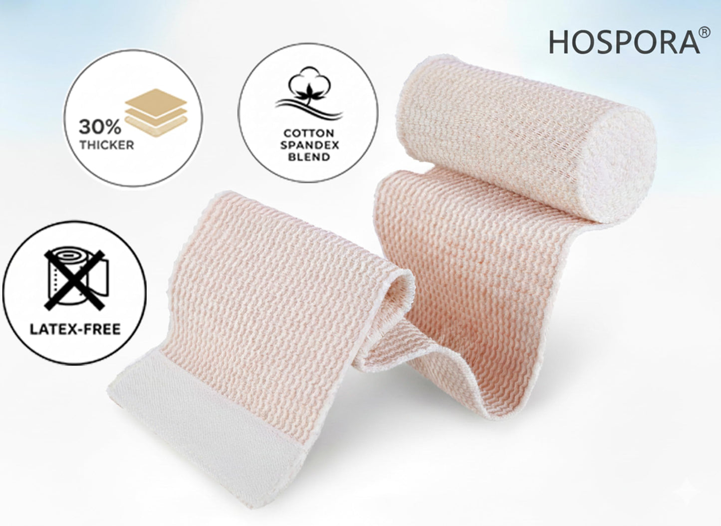 Hospora Thick Latex-Free Compression Cotton Elastic Bandage (4 inches, 5 Rolls)