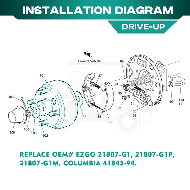 DRIVE UP Golf Cart Brake Drum for EZGO, Large Hole Fine Splined Brake Drum with Nut for EZGO 1991-Up 4 Cycle Gas Models, OEM 21807-G1
