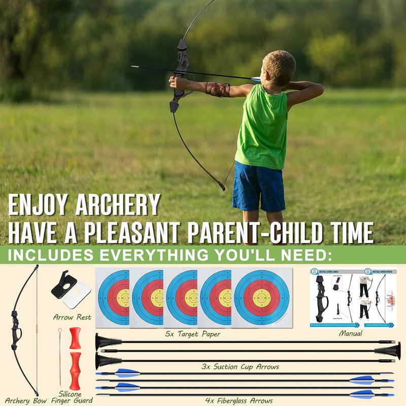 40-Inch Bow and Arrow Set - Ambidextrous Recurve Bow for Teens | 7 Arrows Included, Perfect for Outdoor Games