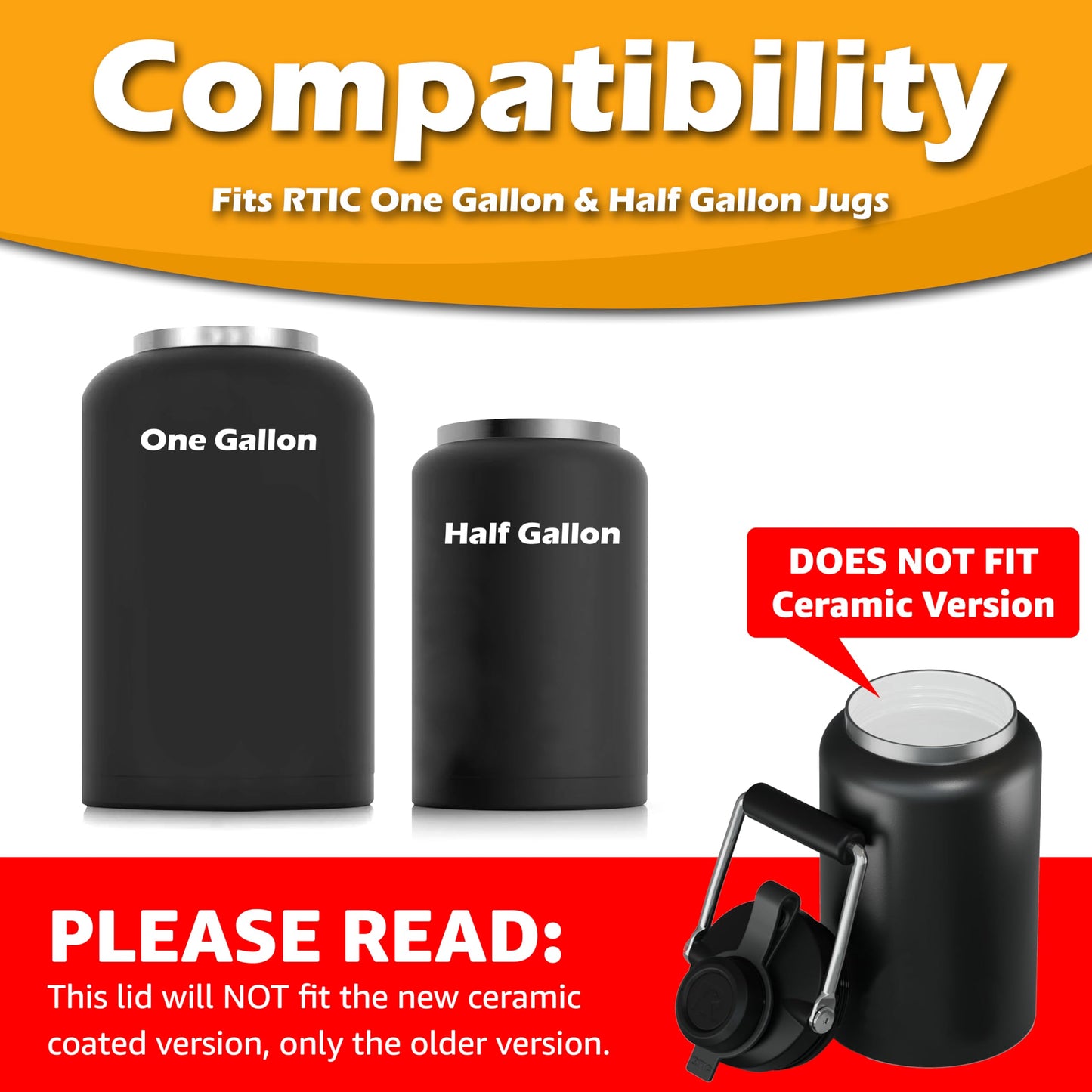 Jmoe USA Straw Lid for RTIC Jugs | Fits Half Gallon and One Gallon Water Bottles | Flip Straw Design, Tougher Grip, Thicker Steel, and Better Gasket | Made of BPA Free, Food-Grade Plastic