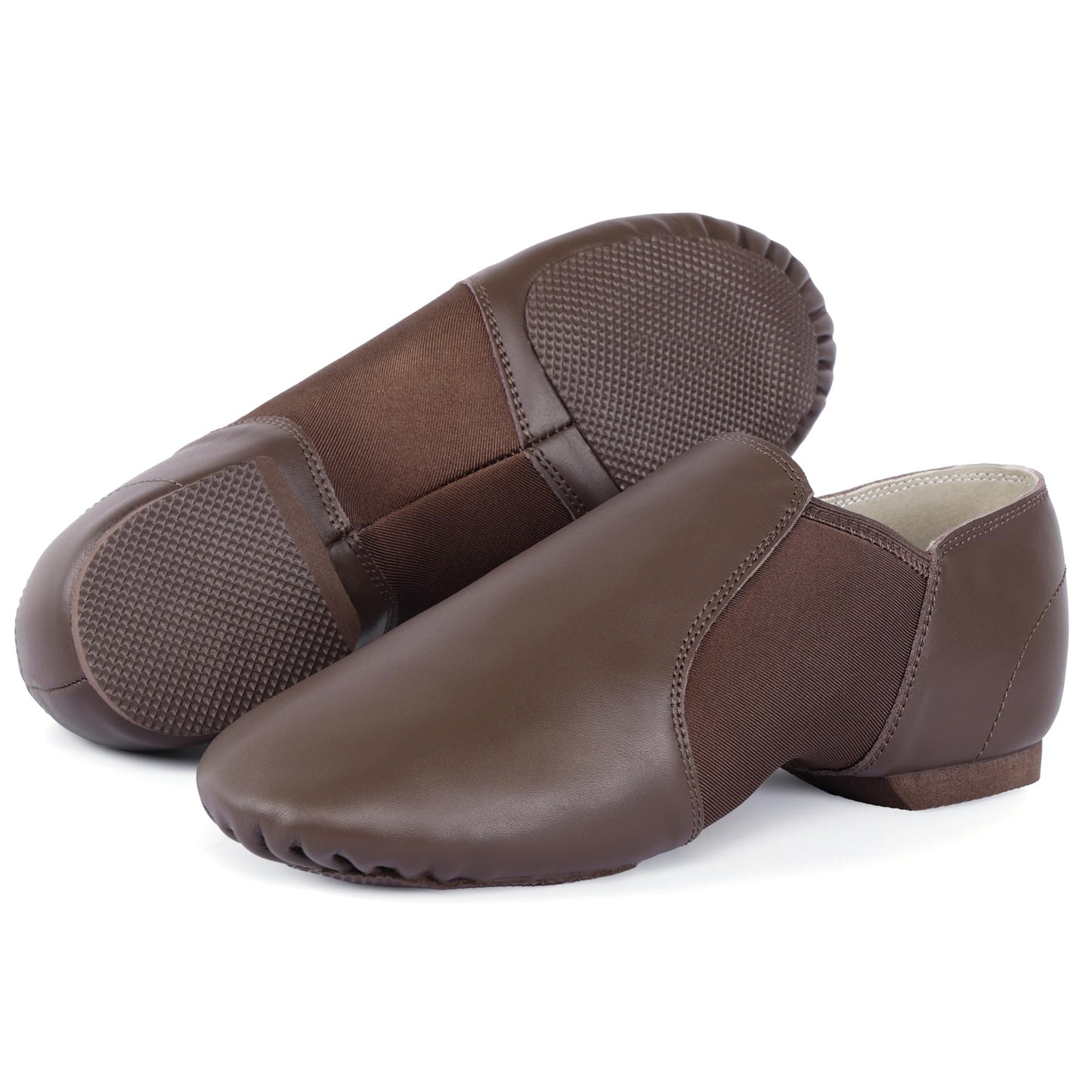 Linodes Unisex Leather Upper Jazz Shoe Slip-on Dance Shoes for Women and Men Coffee 5M