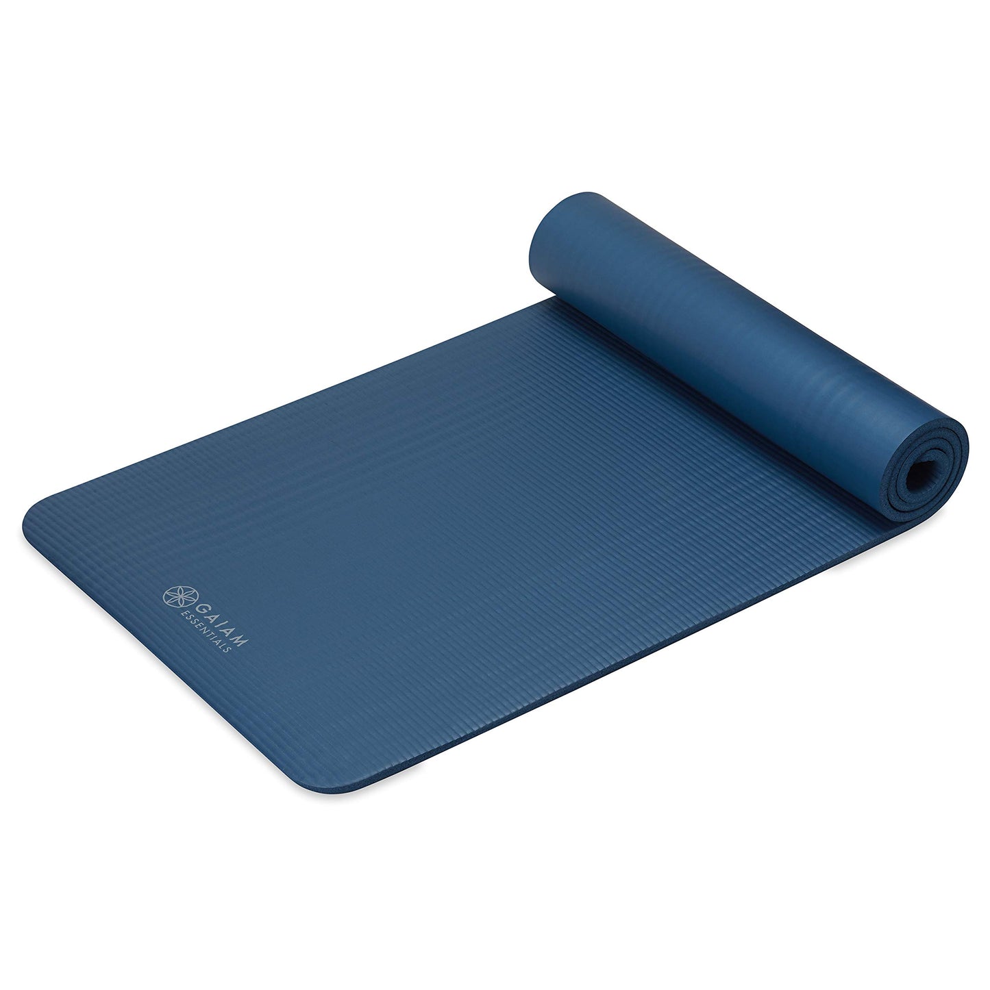 Gaiam Essentials Thick Yoga Mat Fitness & Exercise Mat with Easy-Cinch Carrier Strap, Navy, 72"L X 24"W X 2/5 Inch Thick, 10mm